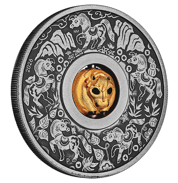 YEAR OF THE HORSE ROTATING CHARM 2026 1oz SILVER ANTIQUED COIN