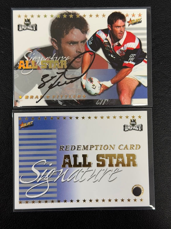 2001 SELECT NRL IMPACT ALL STAR BRAD FITLER #AS3 009/100 SIGNED AUTOGRAPH WITH REDEMPTION CARD