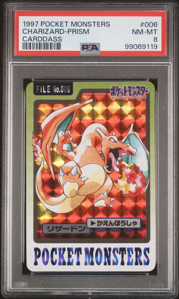 1997 POCKET MONSTERS CARDDASS CHARIZARD PRISM #006 PSA 8