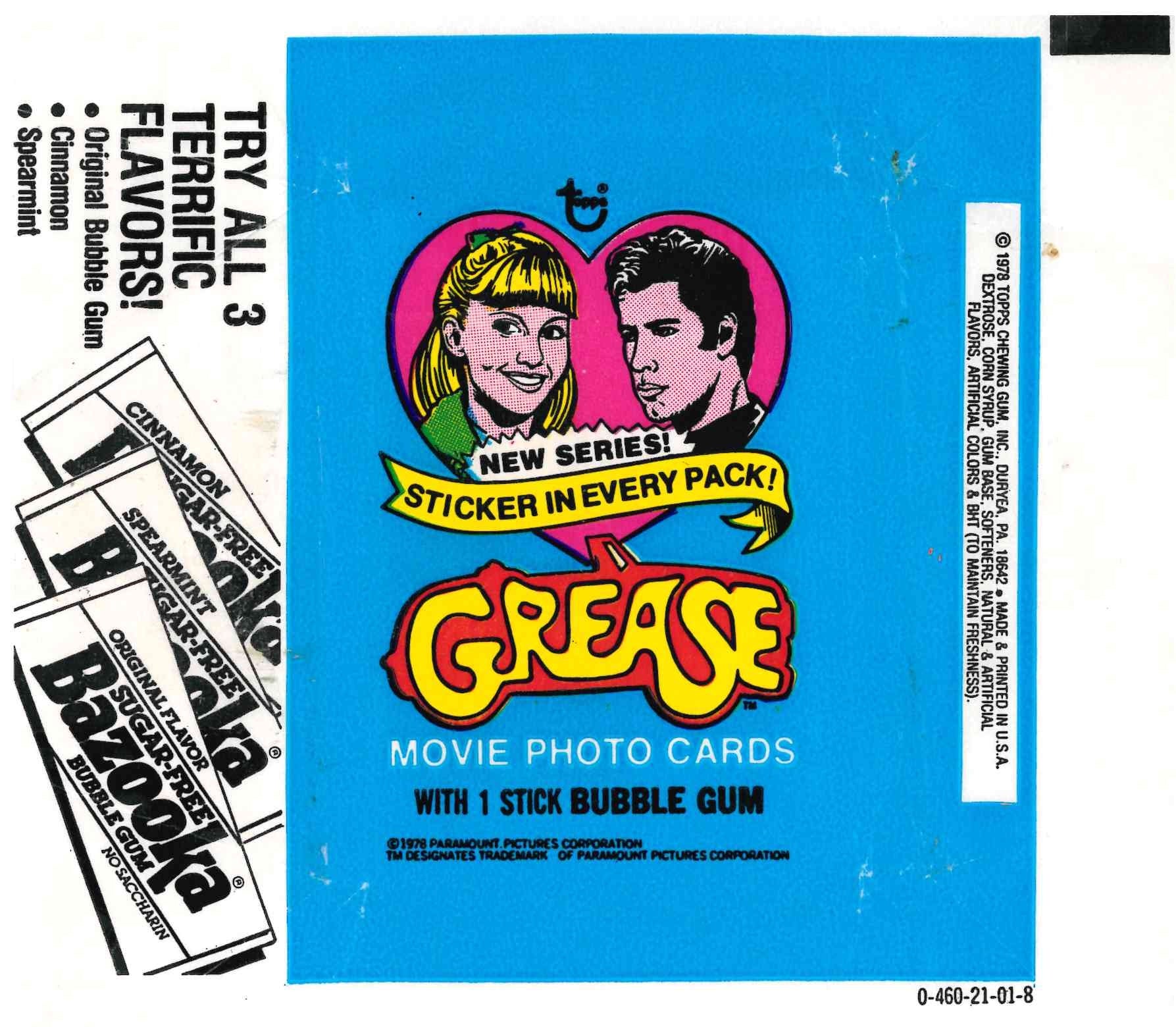 1978 TOPPS GREASE BLUE EMPTY WRAPPER - BAZOOKA