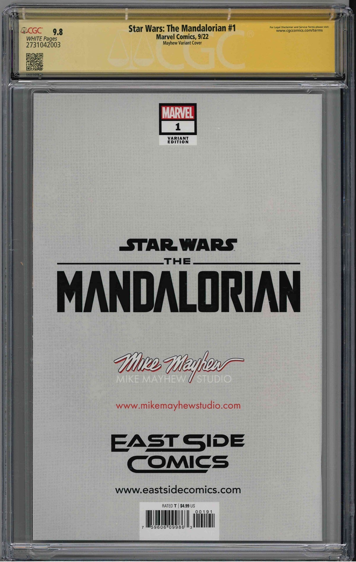 CGC STAR WARS: THE MANDALORIAN #1 MAYHEW VARIANT CVR (9.8) SIGNATURE SERIES - SIGNED BY MIKE MAYHEW