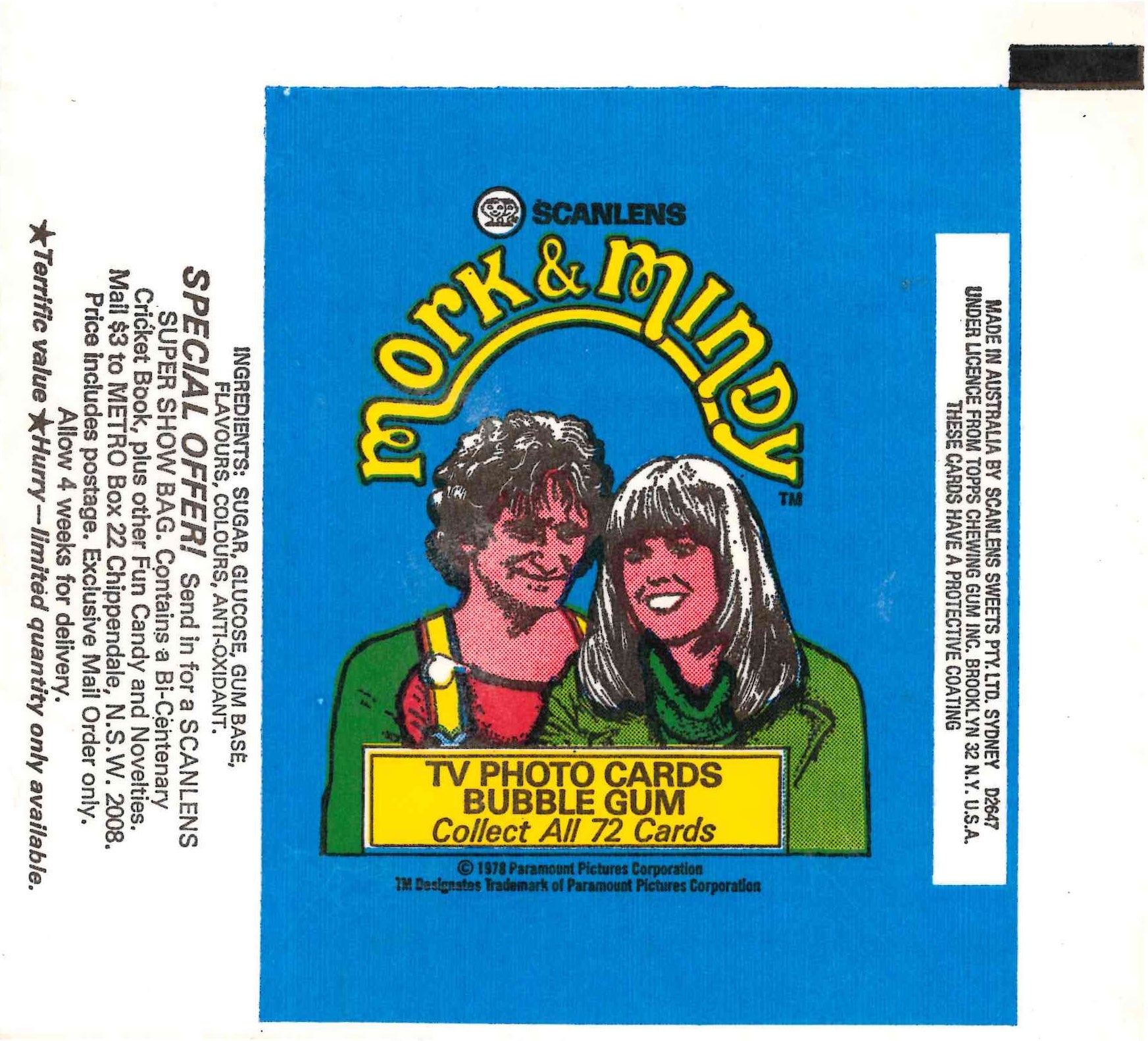 1978 SCANLENS MORK AND MINDY EMPTY WRAPPER – Kings Comics