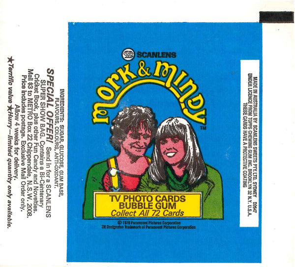 1978 SCANLENS MORK AND MINDY EMPTY WRAPPER