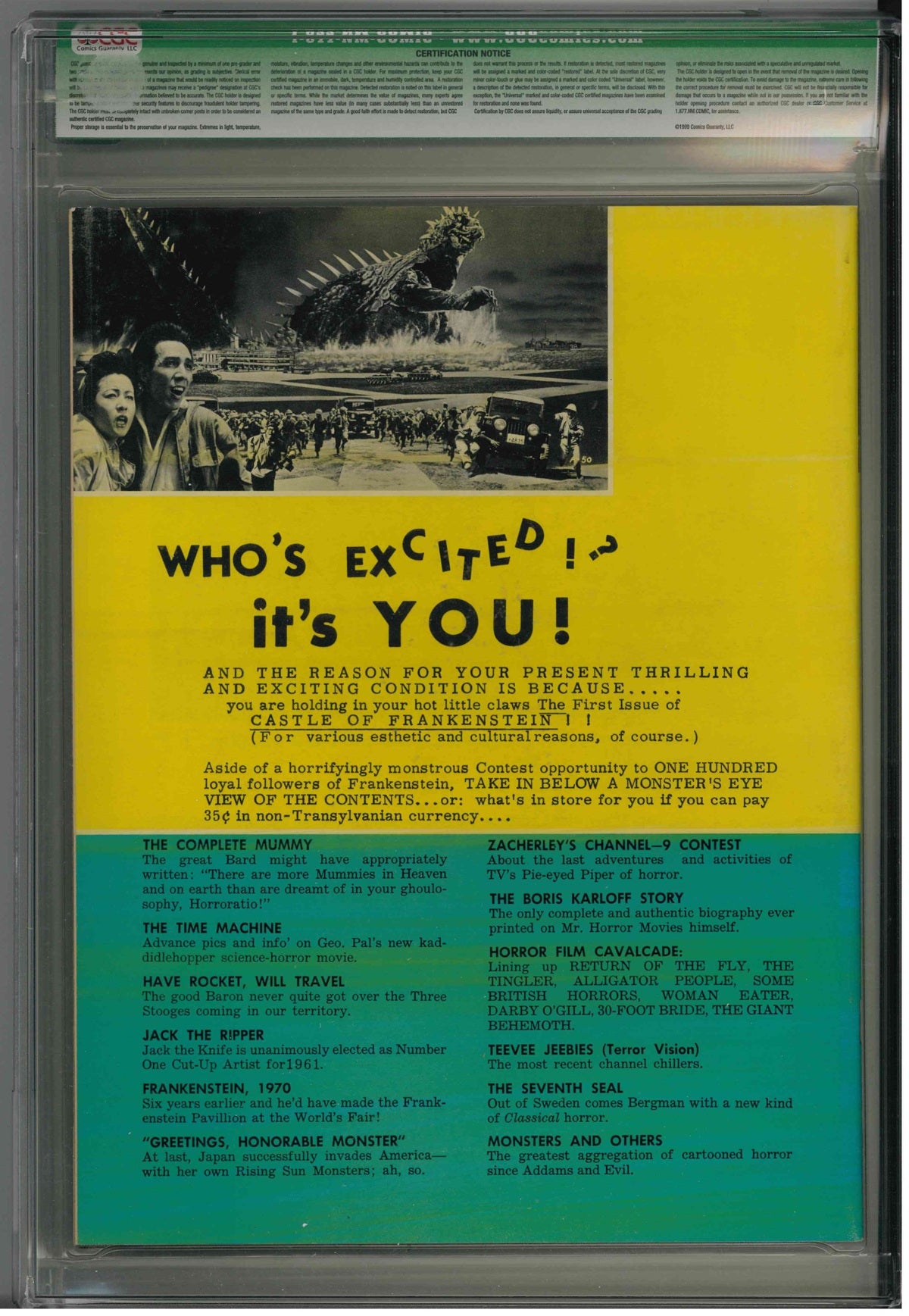 CGC CASTLE OF FRANKENSTEIN (1962) #1 (9.2) - SEE NOTES