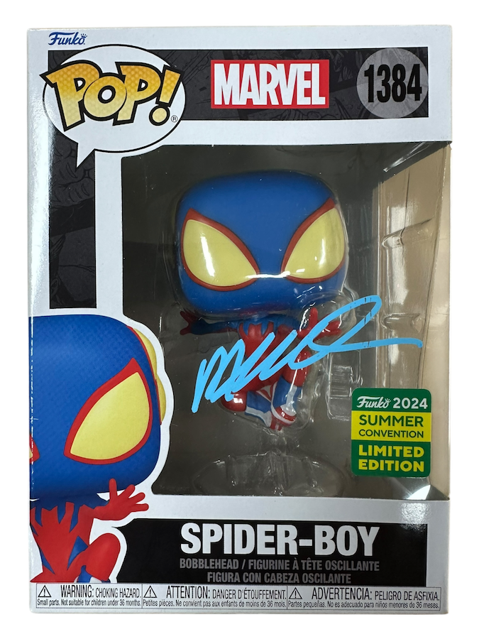 POP MARVEL SPIDER BOY SDCC 24 EXCLUSIVE VINYL FIG SIGNED BY HUMBERTO RAMOS