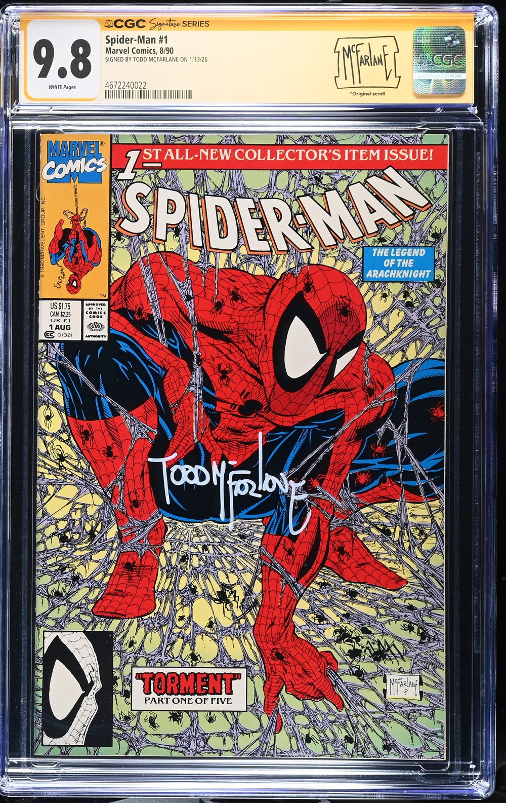 CGC SPIDER-MAN (1990) #1 (9.8) SIGNATURE SERIES - SIGNED BY TODD MCFARLANE