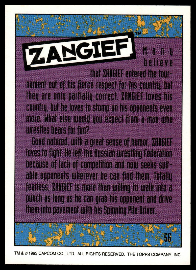 1993 TOPPS STREET FIGHTER II #56 ZANGIEF