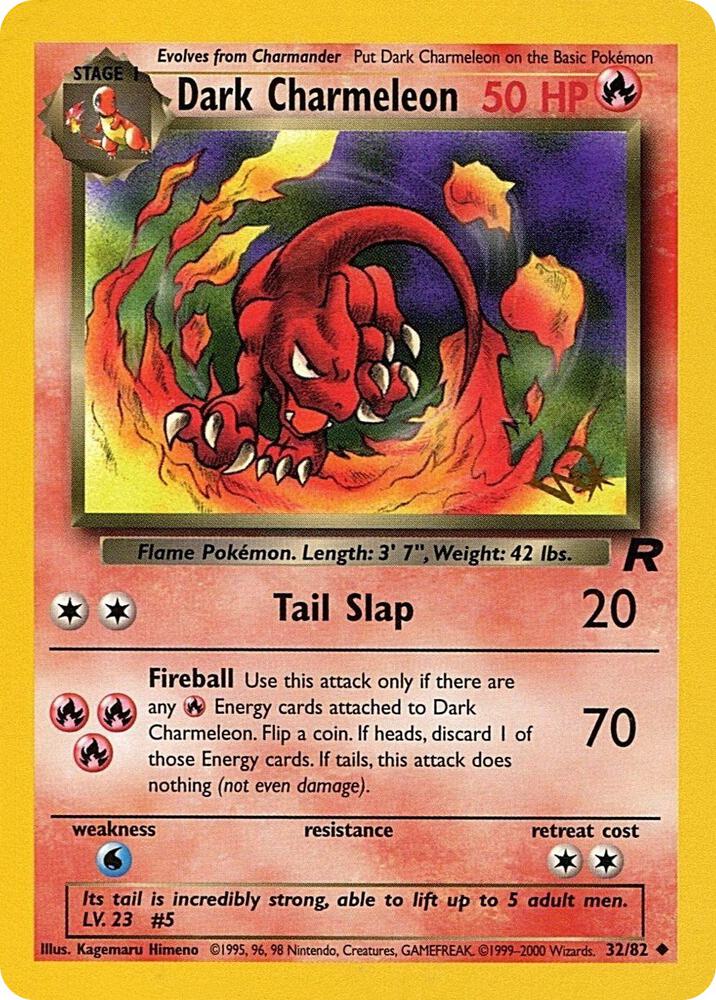 2001 POKEMON TEAM ROCKET #32 DARK CHARMELEON WIZARD OF THE COAST W STAMP [NM/LP]