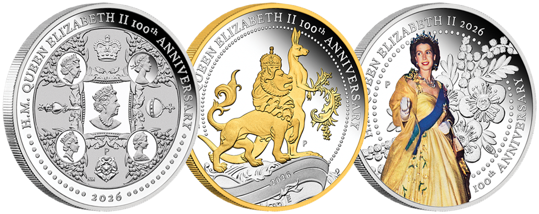 QUEEN ELIZABETH II 100TH ANNIVERSARY 2026 1oz SILVER PROOF THREE-COIN SET