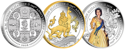 QUEEN ELIZABETH II 100TH ANNIVERSARY 2026 1oz SILVER PROOF THREE-COIN SET