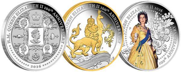 QUEEN ELIZABETH II 100TH ANNIVERSARY 2026 1oz SILVER PROOF THREE-COIN SET
