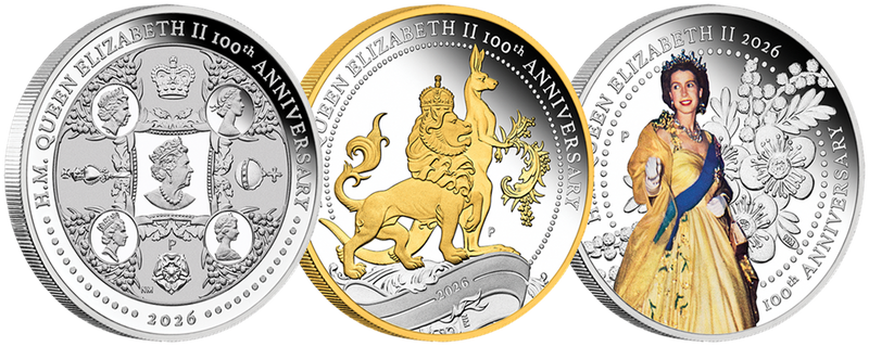 QUEEN ELIZABETH II 100TH ANNIVERSARY 2026 1oz SILVER PROOF THREE-COIN SET