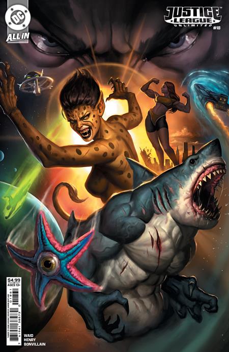 JUSTICE LEAGUE UNLIMITED (2024) #18 CVR E AARON BARTLING THINGS TO COME CARD STOCK VAR (DC K.O.)