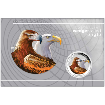 AUSTRALIAN WEDGE-TAILED EAGLE 2026 1oz SILVER COLOURED COIN IN CARD