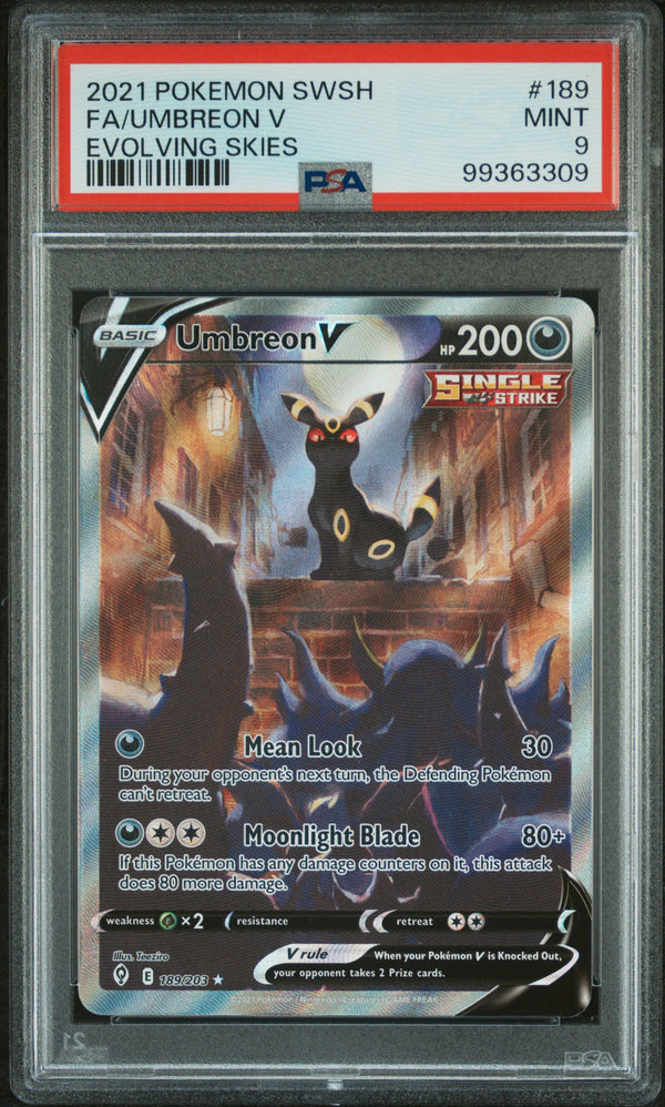 2021 POKEMON SWORD & SHIELD EVOLVING SKIES FA/UMBREON V #189 PSA 9