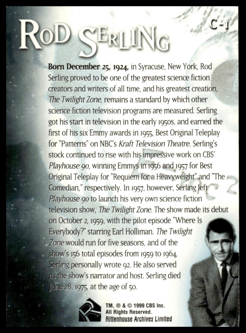 1998 RITTENHOUSE TWILIGHT ZONE #C-1  ROD SERLING