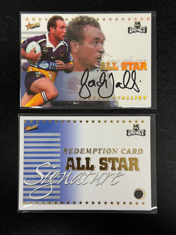 2001 SELECT NRL IMPACT ALL STAR GORDON TALLIS #AS1 009/100 SIGNED AUTOGRAPH WITH REDEMPTION CARD