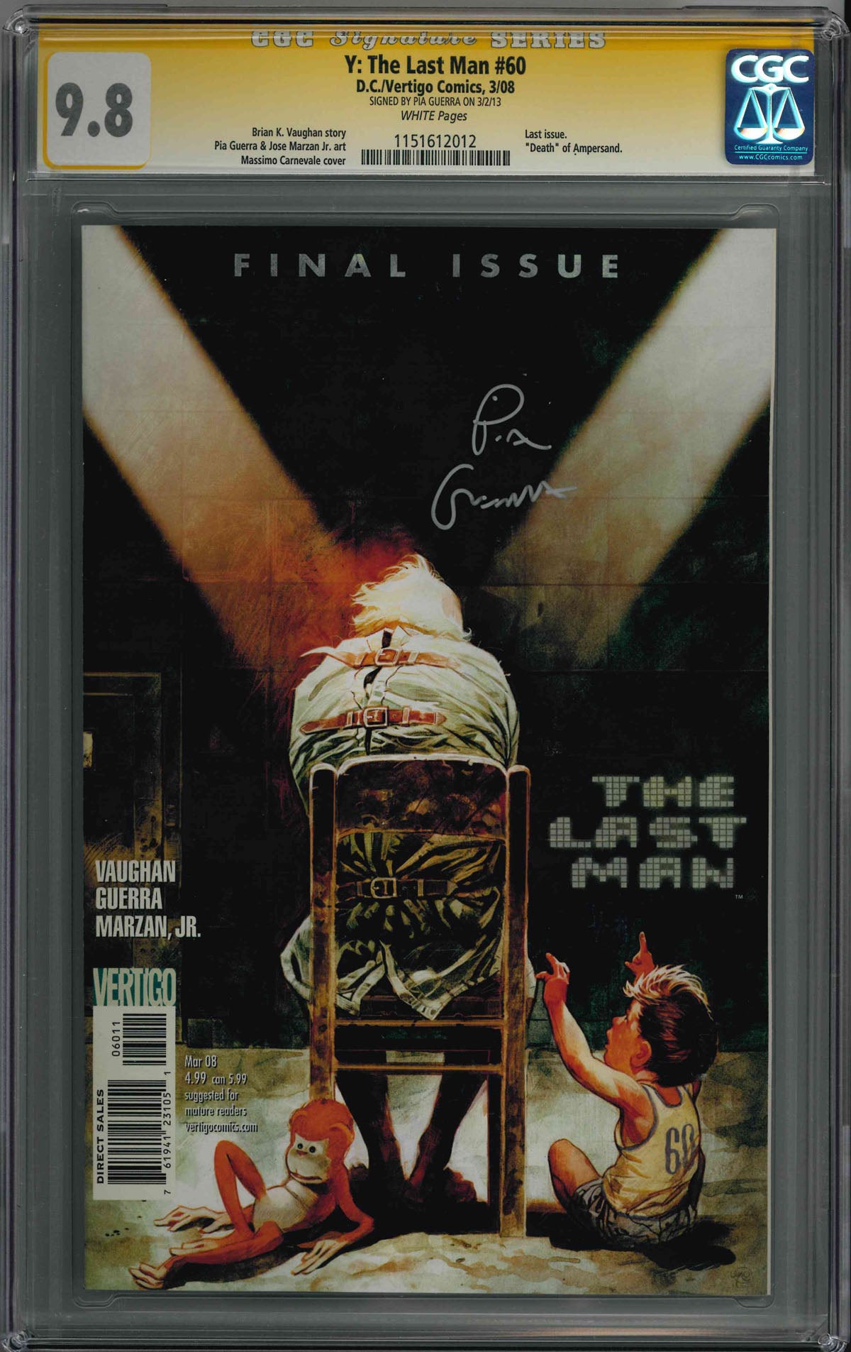 CGC Y: THE LAST MAN (2002) #60 (9.8) SIGNATURE SERIES - SIGNED BY PIA GUERRA