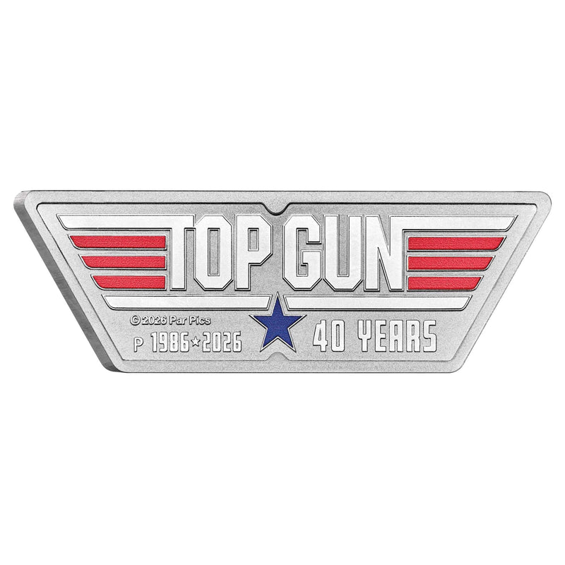 40 YEARS OF TOP GUN 2026 1oz SILVER COLOURED LOGO-SHAPED COIN