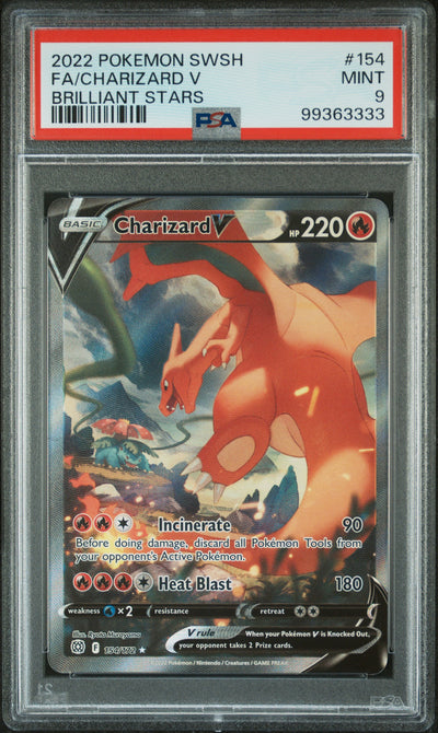 2022 POKEMON SWORD & SHIELD BRILLIANT STARS FA/CHARIZARD V #154 PSA 9