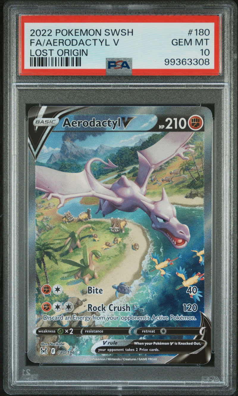 2022 POKEMON SWORD & SHIELD LOST ORIGIN FA/AERODACTYL V #180 PSA 10