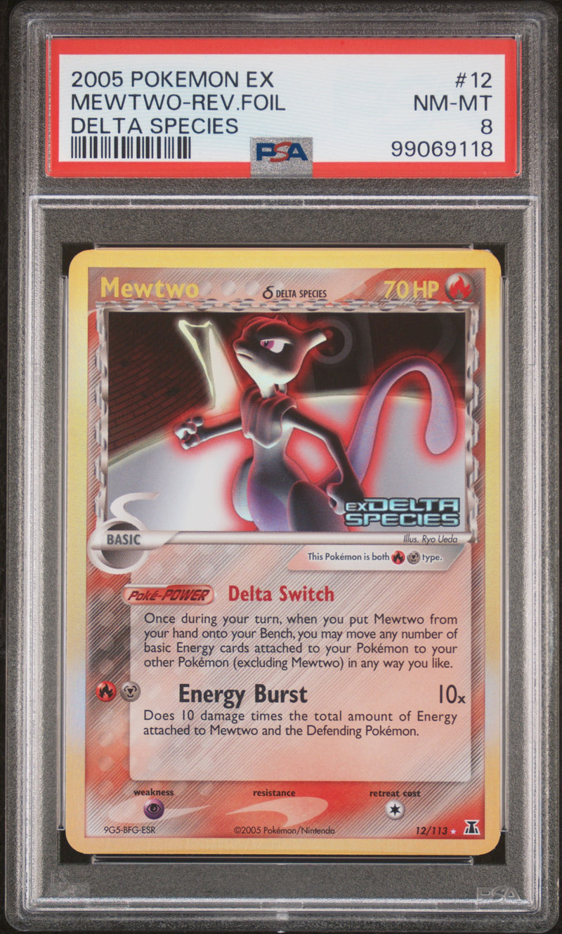 2005 POKEMON EX DELTA SPECIES MEWTWO REV.FOIL #12 PSA 8