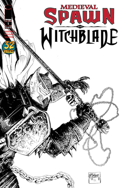 MEDIEVAL SPAWN WITCHBLADE #1 CVR C B&W MCFARLANE