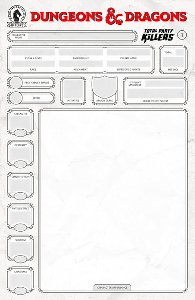 DUNGEONS & DRAGONS TOTAL PARTY KILLERS (2026) #1 CVR E BLANK CVR CHARACTER SHEET VAR