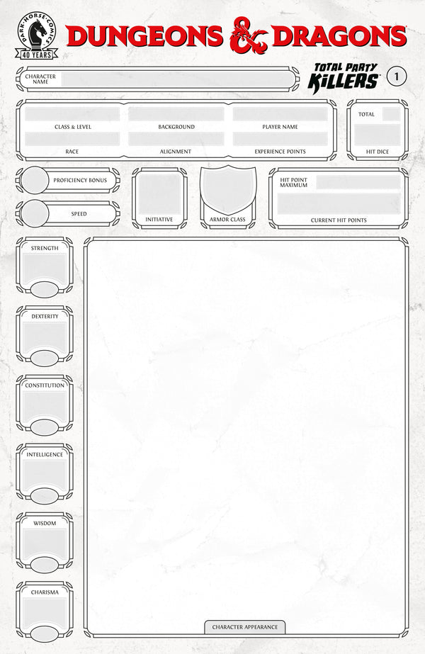 DUNGEONS & DRAGONS TOTAL PARTY KILLERS (2026) #1 CVR E BLANK CVR CHARACTER SHEET VAR