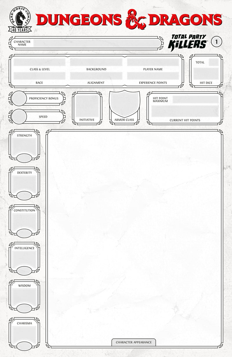 DUNGEONS & DRAGONS TOTAL PARTY KILLERS (2026) #1 CVR E BLANK CVR CHARACTER SHEET VAR
