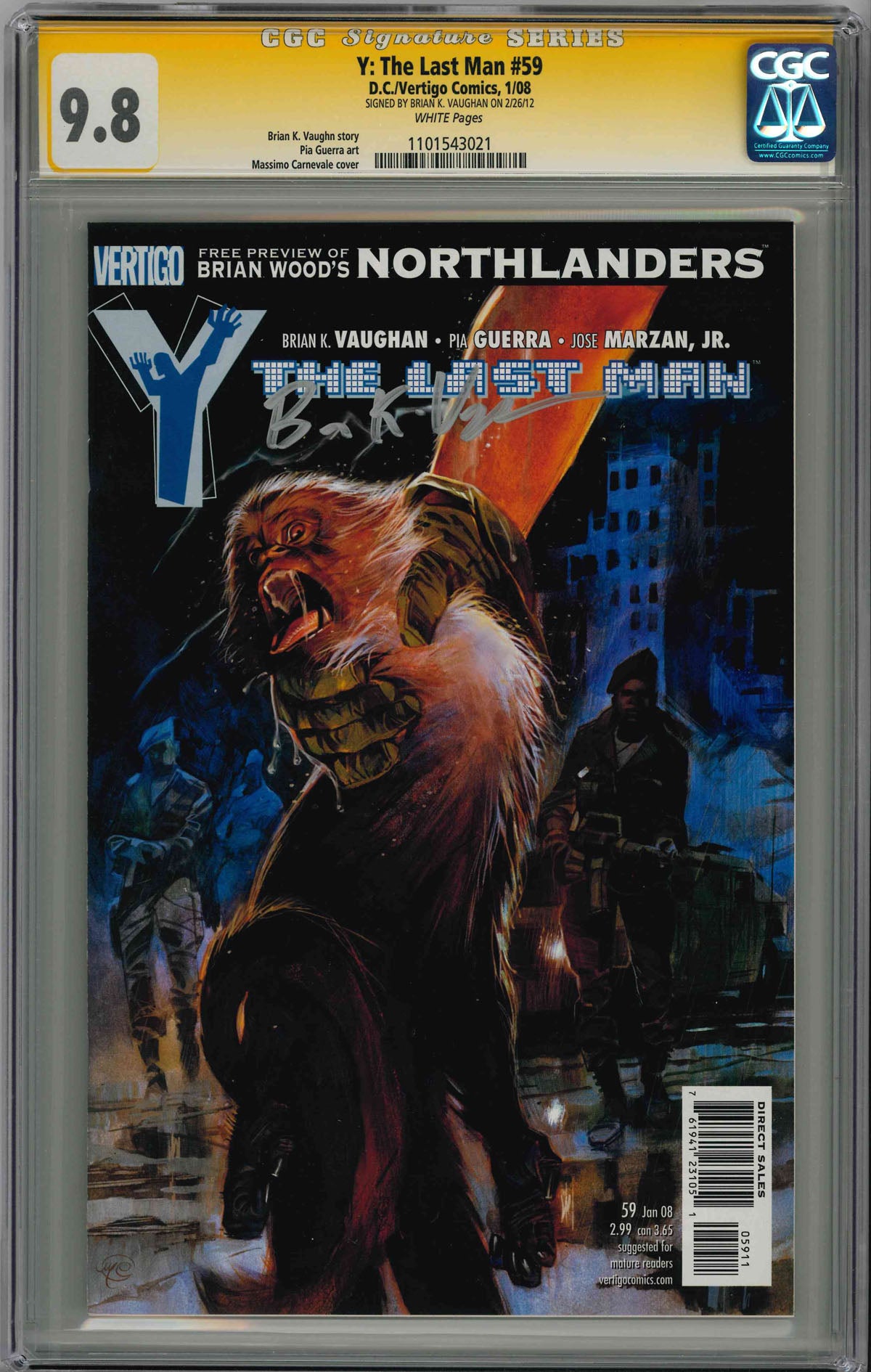 CGC Y: THE LAST MAN (2002) #59 (9.8) SIGNATURE SERIES - SIGNED BY BRIAN K VAUGHAN