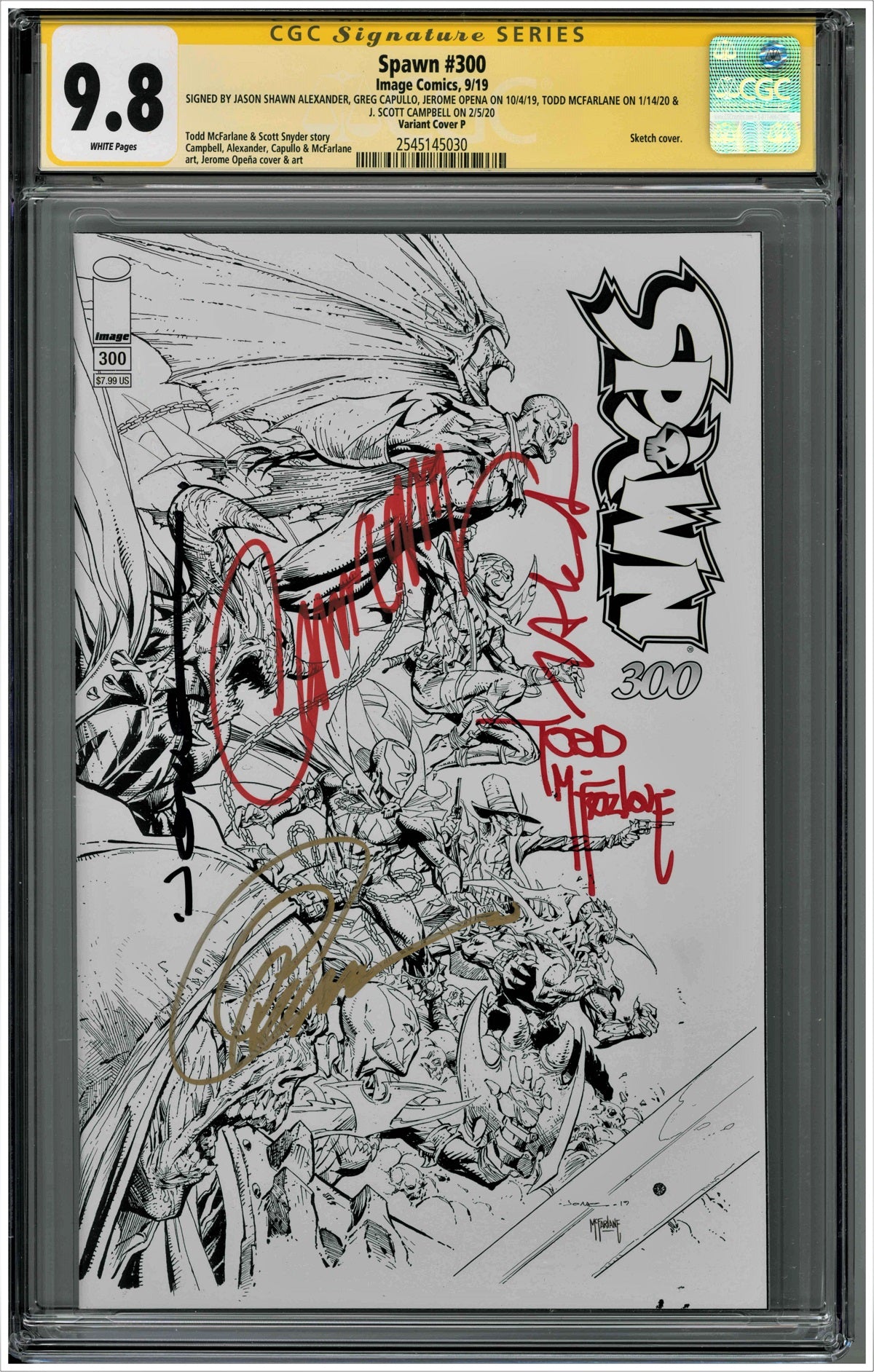 CGC SPAWN #300 VARIANT COVER P (9.8) SS - SIGNED BY MCFARLANE, CAMPBELL, CAPULLO, ALEXANDER & OPENA