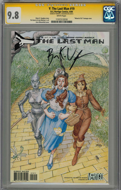 CGC Y: THE LAST MAN (2002) #19 (9.8) SIGNATURE SERIES - SIGNED BY BRIAN K VAUGHAN