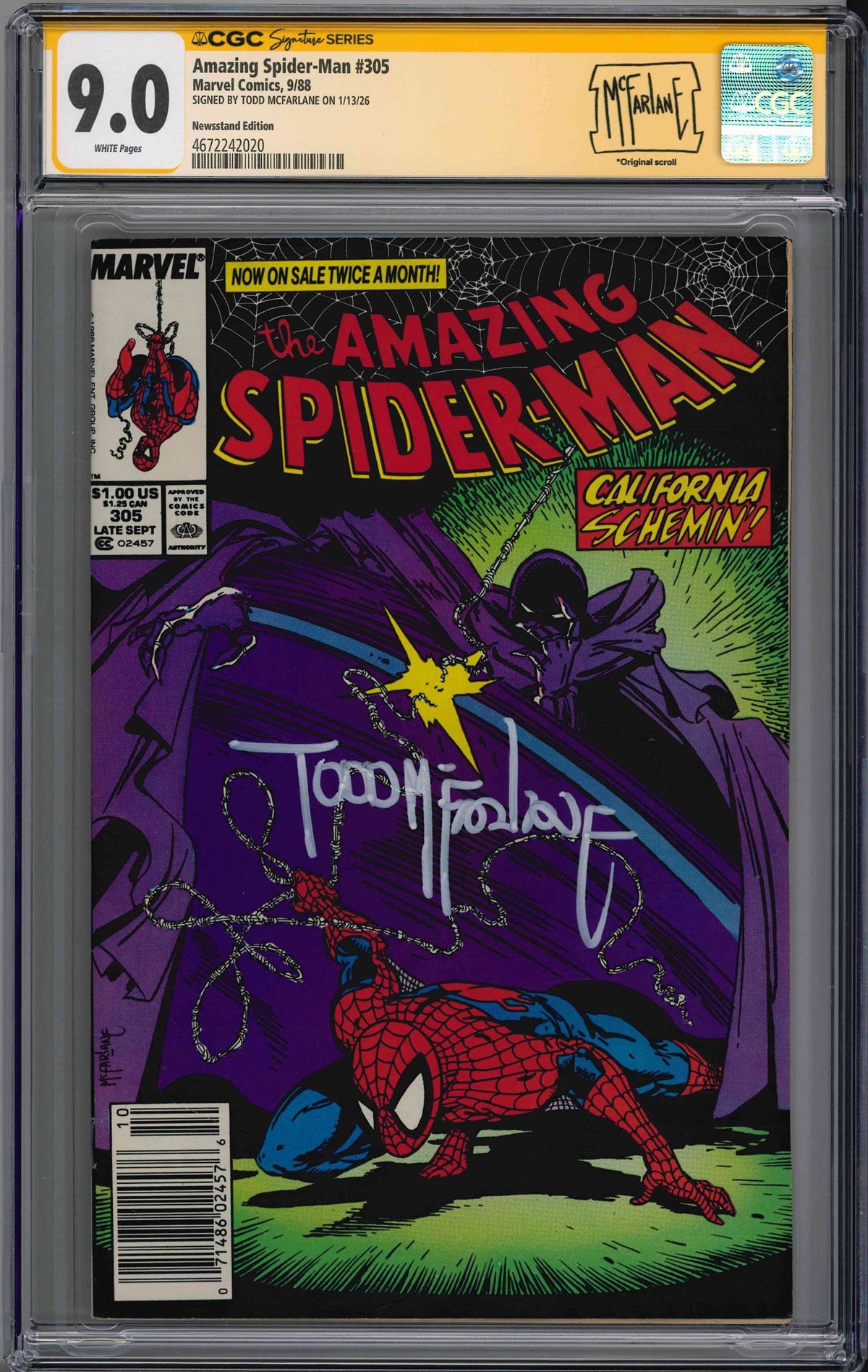 CGC AMAZING SPIDER-MAN (1963) #305 NEWSSTAND EDITION (9.0) SIGNATURE SERIES - SIGNED BY TODD MCFARLANE