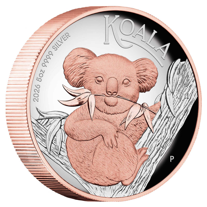 AUSTRALIAN KOALA 2026 5oz SILVER PROOF HIGH RELIEF GILDED COIN