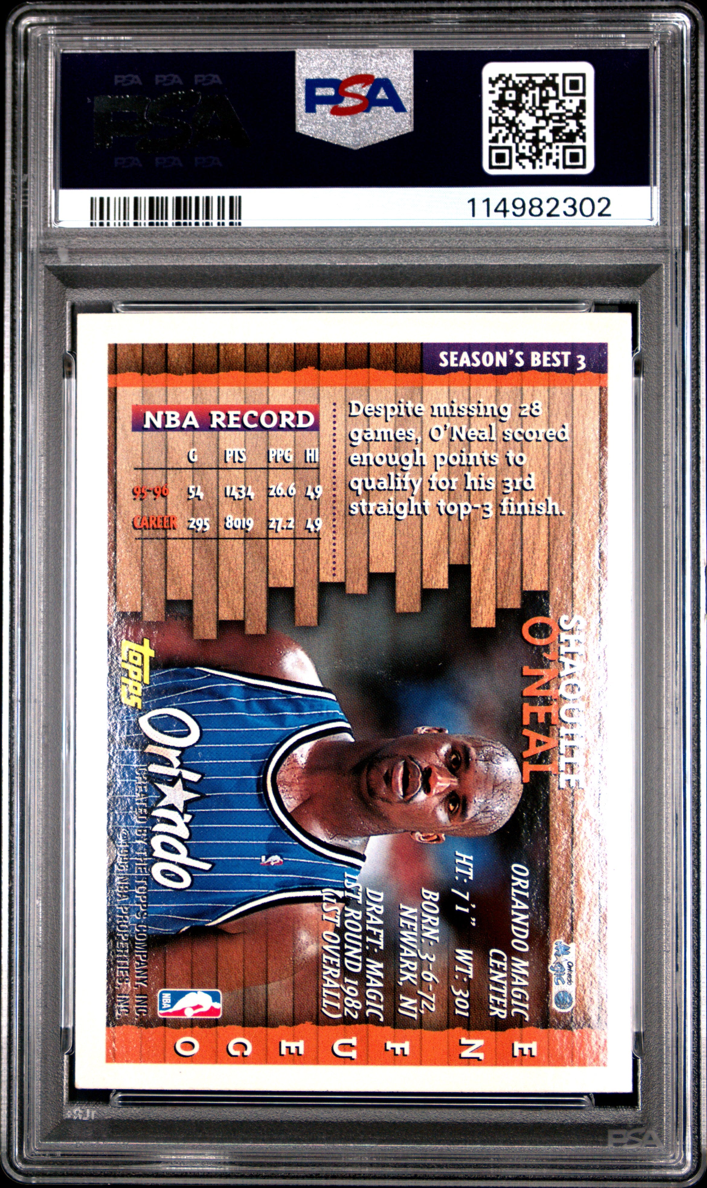 1996 TOPPS SEASONS BEST #3 SHAQUILLE ONEAL PSA 4