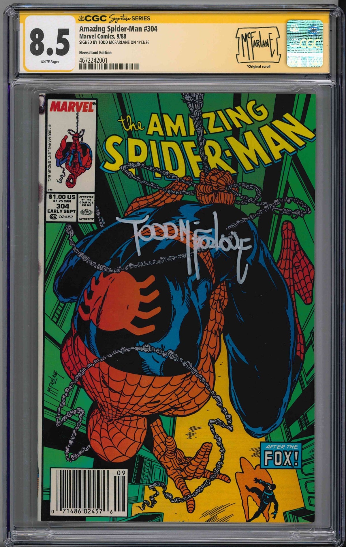 CGC AMAZING SPIDER-MAN (1963) #304 NEWSSTAND EDITION (8.5) SIGNATURE SERIES - SIGNED BY TODD MCFARLANE
