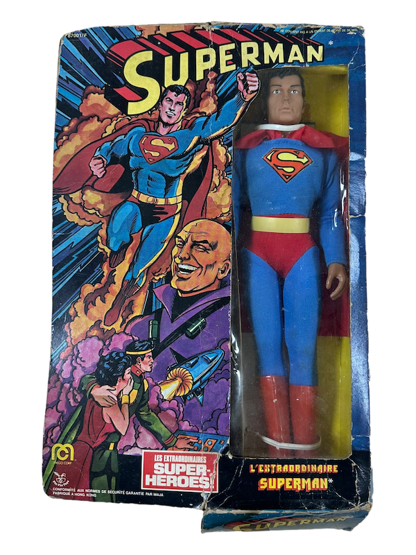 RARE VINTAGE 1977 PIN PIN TOYS MEGO FRANCE SUPERMAN 12 INCH  ACTION FIGURE