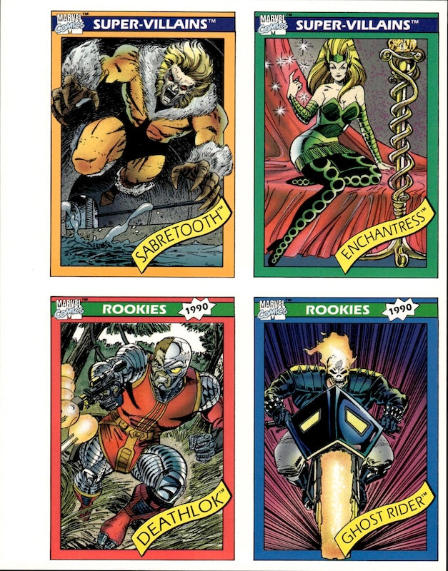 1990 IMPEL MARVEL UNIVERSE UNCUT SHEET DIAMOND BACK SABERTOOTH GHOST RIDER ENCHANTRESS DEATHLOK