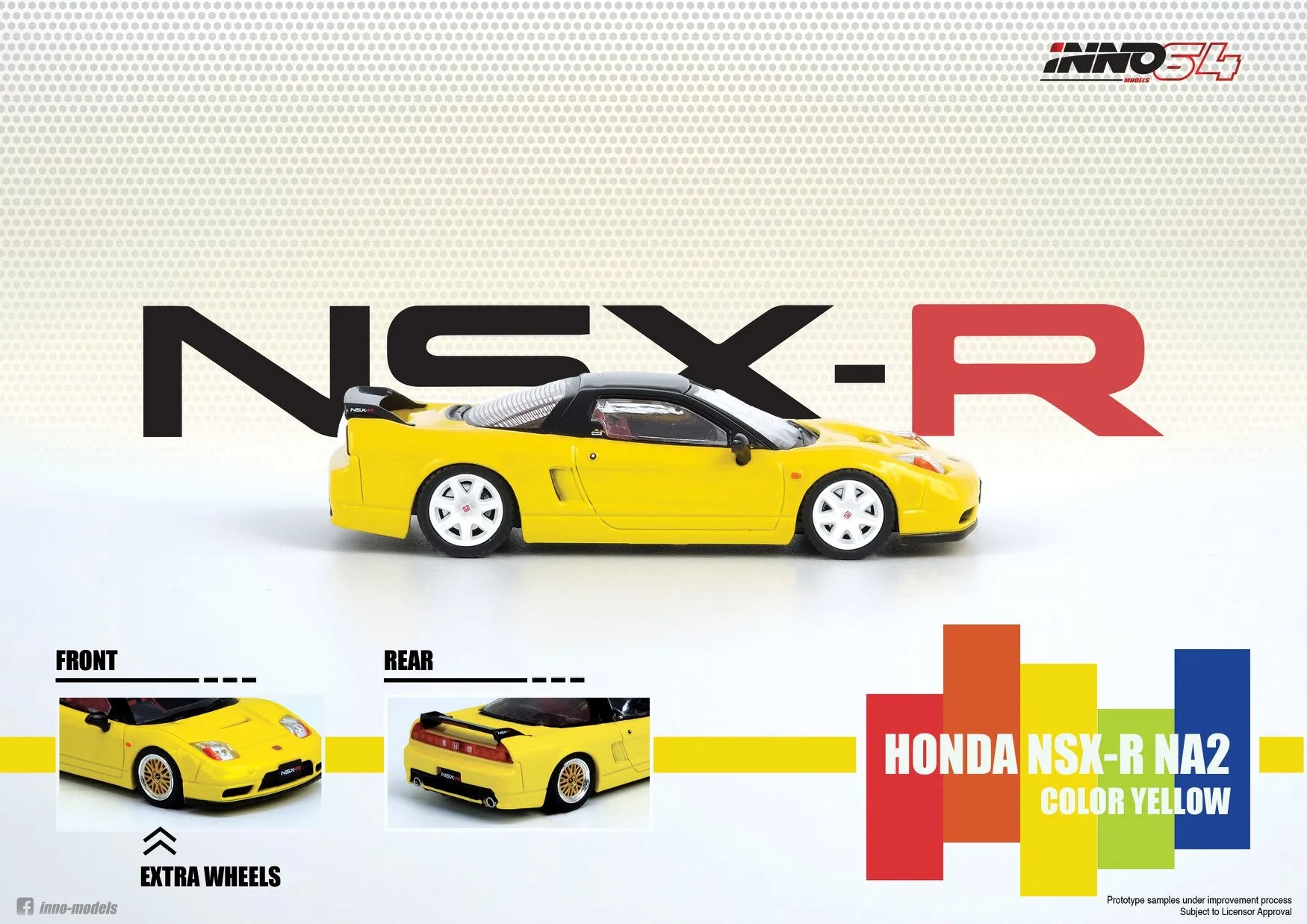 INNO64 1/64 HONDA NSX R NA2 RIO YELLOW PEARL WITH EXTRA WHEELS