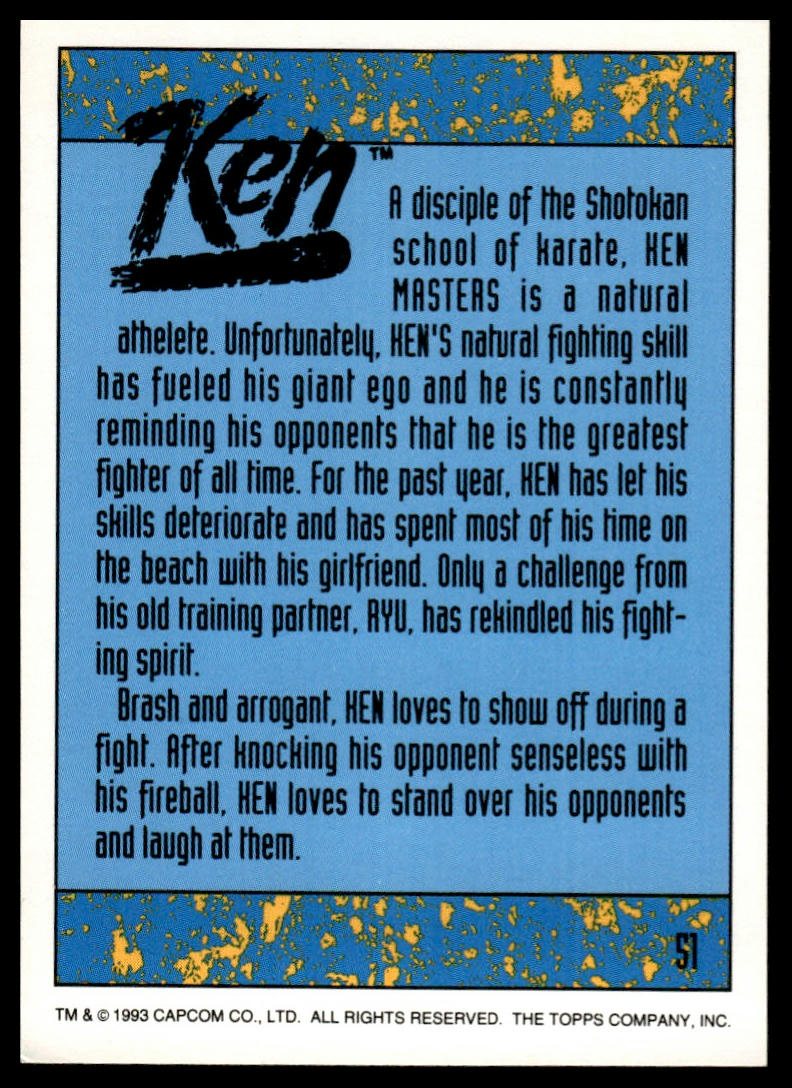 1993 TOPPS STREET FIGHTER II #51 KEN