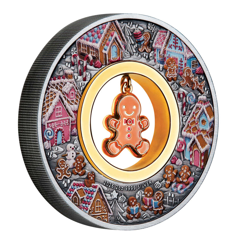 GINGERBREAD CHRISTMAS 2026 2oz SILVER ANTIQUED COLOURED COIN
