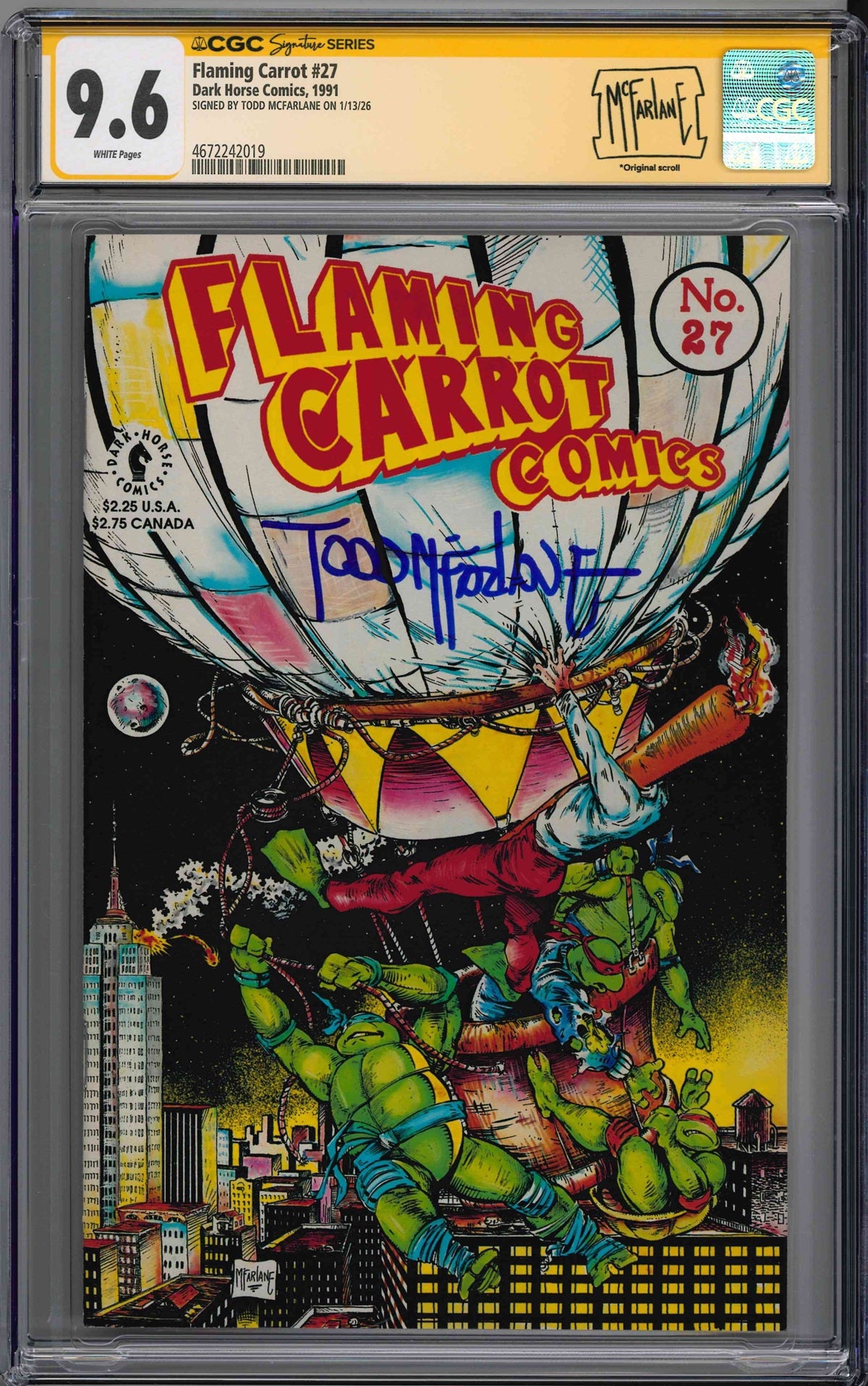 CGC FLAMING CARROT (1991) #27 (9.6) SIGNATURE SERIES - SIGNED BY TODD MCFARLANE