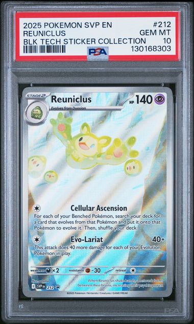 2025 POKEMON SVP EN #212 REUNICLUS BLK TECH STICKER COLL PSA 10