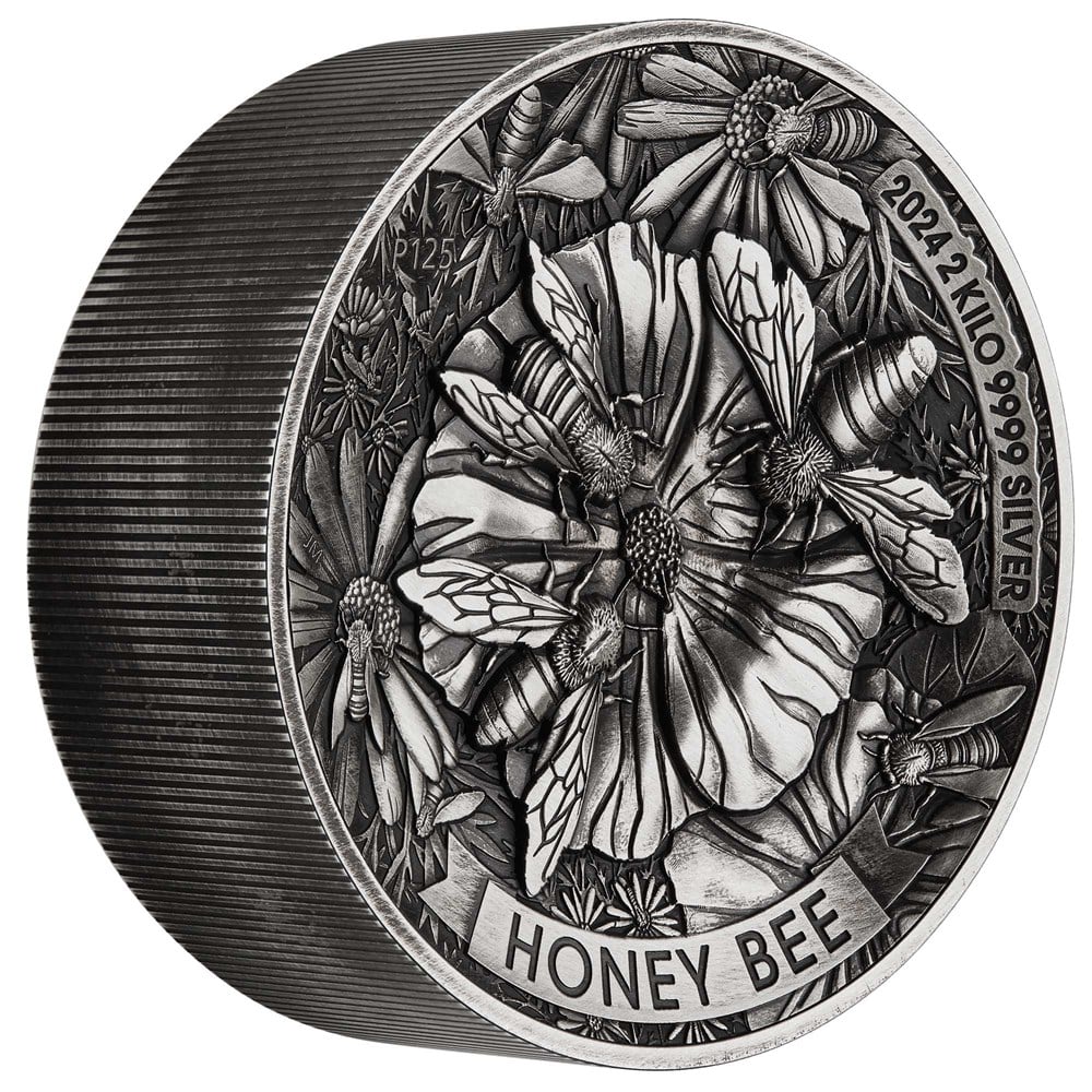 HONEY BEE 2024 2 KILO SILVER ANTIQUED HIGH RELIEF COIN