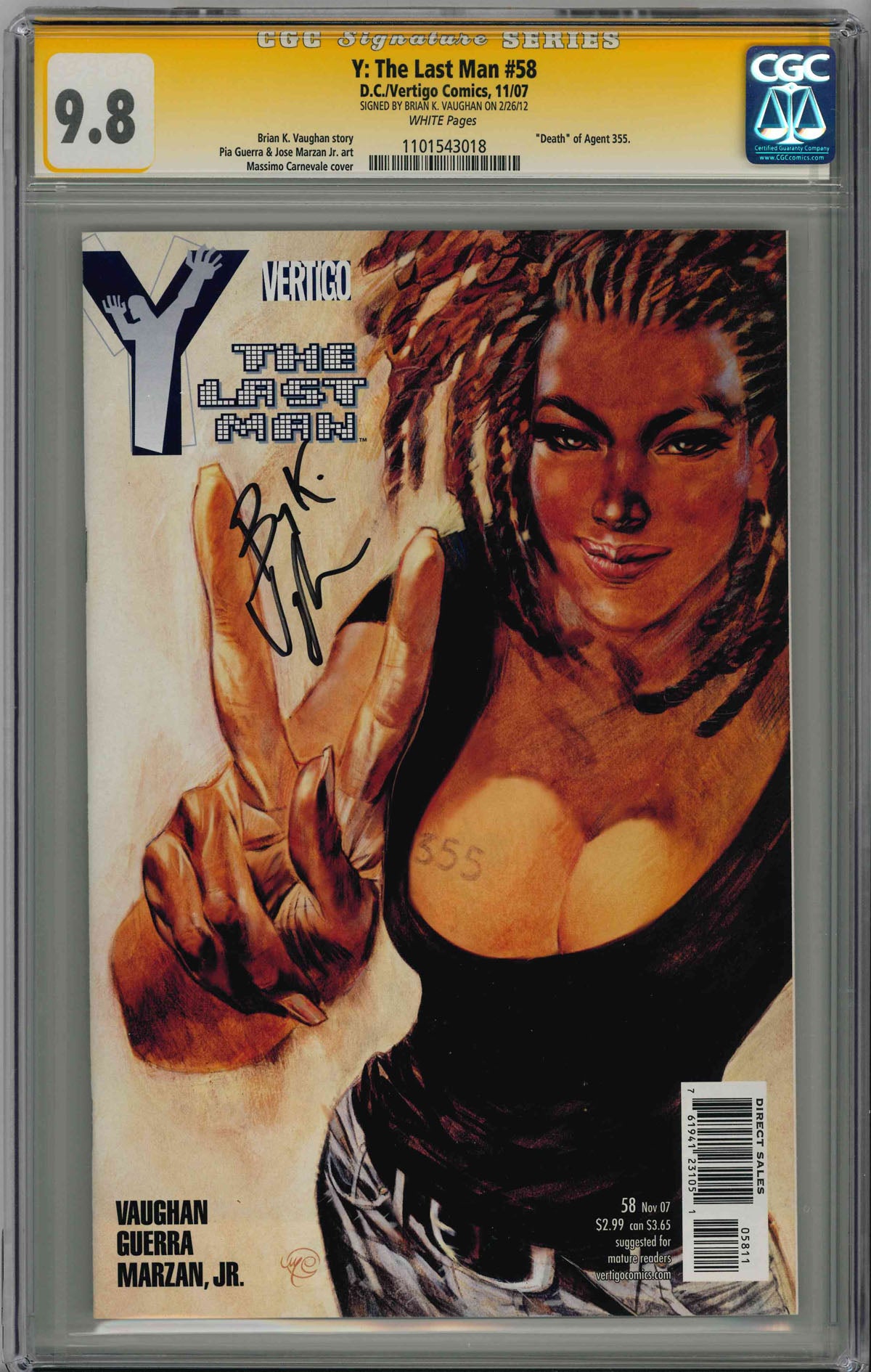 CGC Y: THE LAST MAN (2002) #58 (9.8) SIGNATURE SERIES - SIGNED BY BRIAN K VAUGHAN