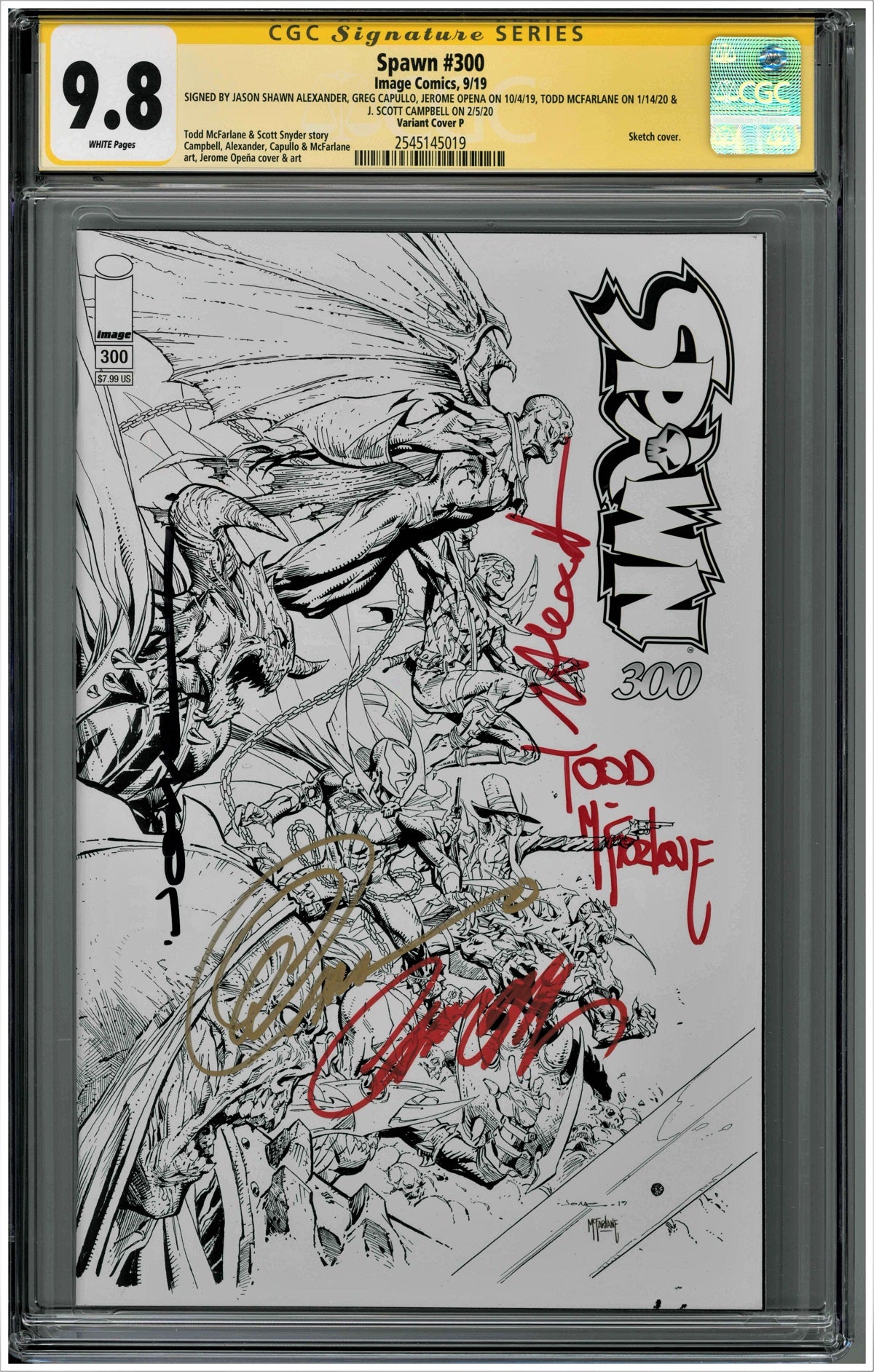 CGC SPAWN #300 VARIANT COVER P (9.8) SS - SIGNED BY MCFARLANE, CAMPBELL, CAPULLO, ALEXANDER & OPENA