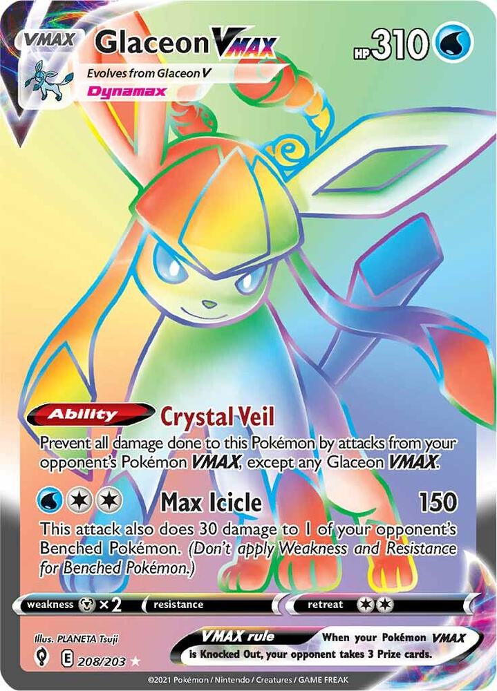 POKEMON TCG: EVOLVING SKIES GLACEON VMAX (SECRET) 208/203 SECRET RARE