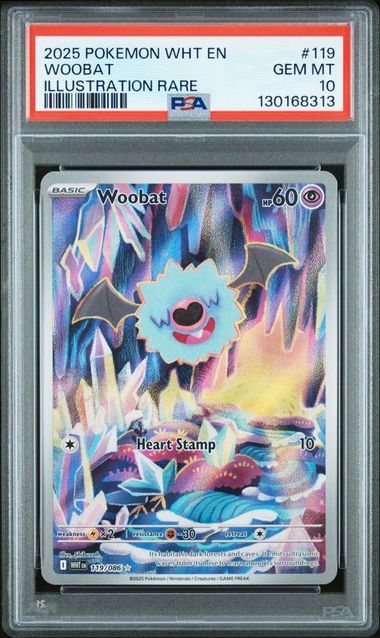 2025 POKEMON WHT EN #119 WOOBAT ILLUSTRATION RARE PSA 10