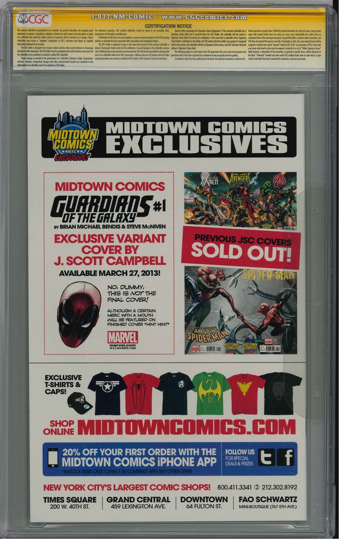 CGC AGE OF ULTRON (2013) #1 MIDTOWN COMICS EDITION (10) SIGNATURE SERIES - SIGNED BY STAN LEE